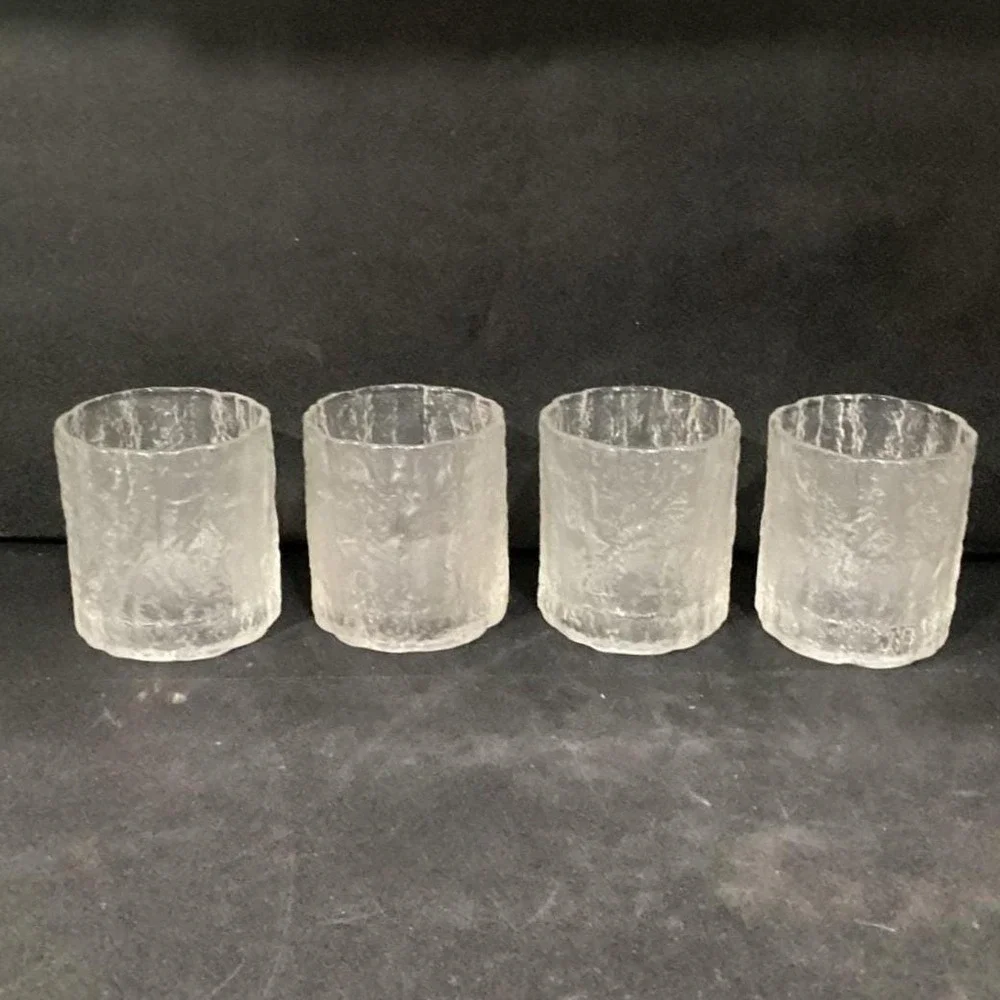 Hoya Glacier Ice Bark Crystal Rocks Glasses, Set of 4, Textured Lowball Tumblers